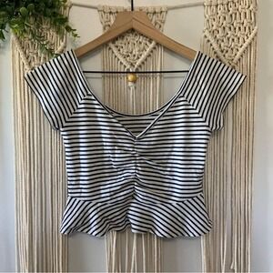 AMERICAN EAGLE‎ Women's Navy Striped Peplum Crop Top Size Small